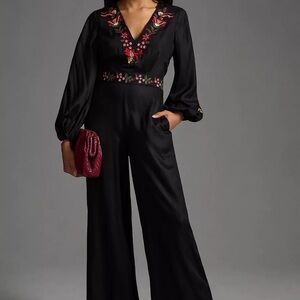 FARM Rio Black Jumpsuit with Red Floral Accents